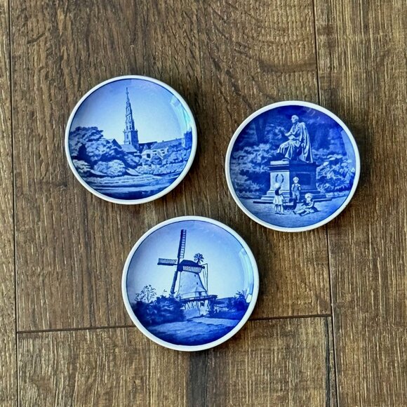 1950s Danish Miniature Souvenir Plates Set of 3 Windmill Church & H.C. Anderson - Picture 1 of 9